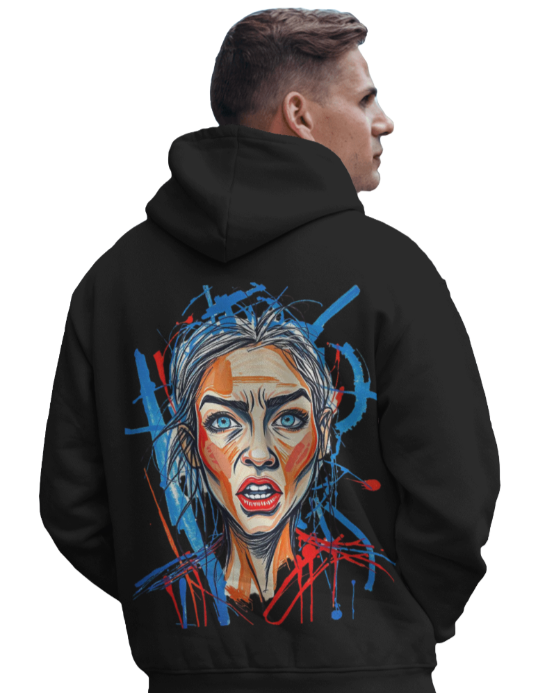 Abstract Woman Face Oversized Hooded Sweatshirt