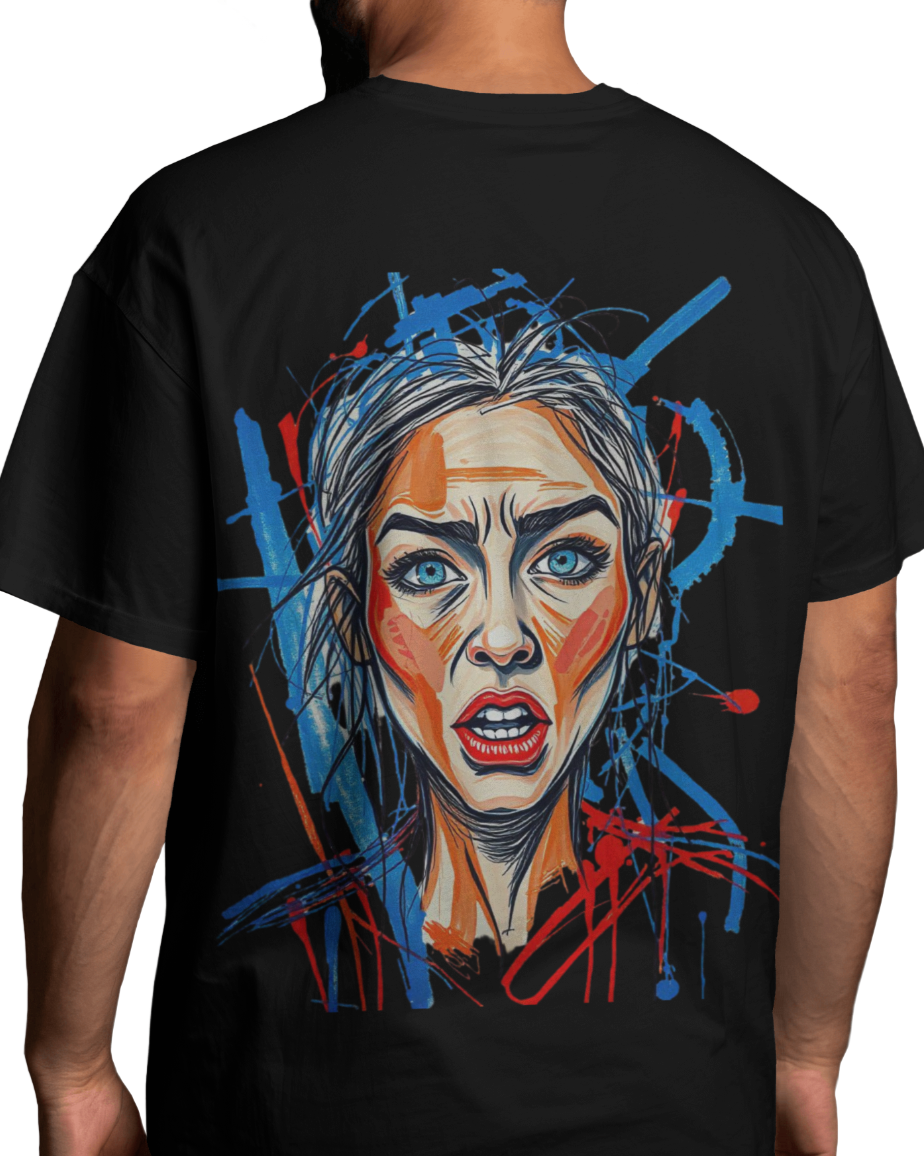 Abstract Woman Face Oversized Terry T-Shirt