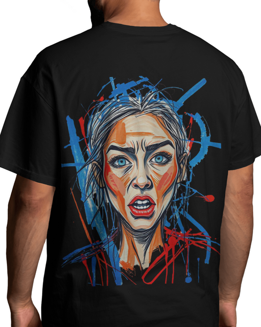 Abstract Woman Face Oversized Terry T-Shirt